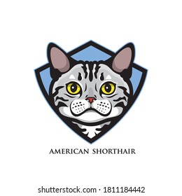 Heraldic symbol of American shorthair cat face or Silver Tabby cat