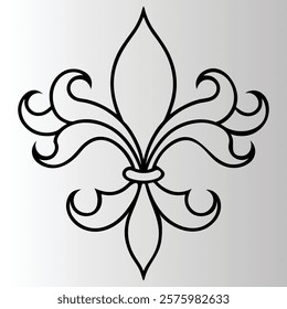 heraldic symbol, fleur-de-lis, ornate design, shield shape, black and white.