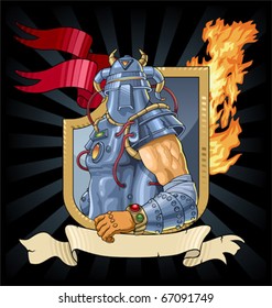 Heraldic symbol with the knight in an armor. A vector image.