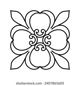 Heraldic symbol line art vector illustration. Ancient decorative pattern. Floral decorative element.