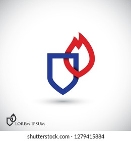 Heraldic Symbol Of Shield And Flame, Protection Of Fire - Logo - Isolated Vector Illustration