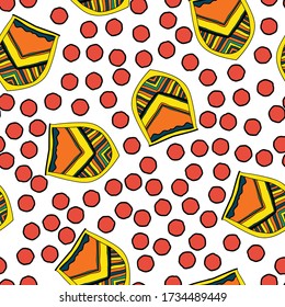 Heraldic symbols - coat of arms and red dots. The seamless pattern consists of stylized herldry elements. 