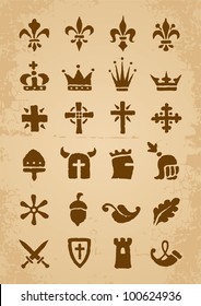 Heraldic Symbols In The Romanesque Style In The Old Paper