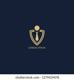 Heraldic symbols of shield and businessman with a tie - logo - protection at work - isolated vector illustration