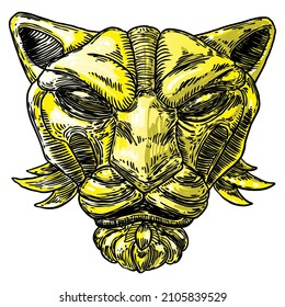 Heraldic Tiger Drawing. Insignia Sign Emblem Symbol Tiger Or Cat. Vector. 