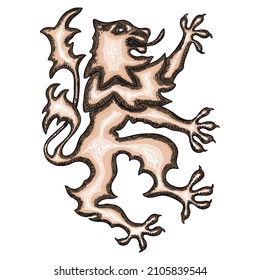 Heraldic Tiger Drawing. Insignia Sign Emblem Symbol Tiger Or Cat. Vector. 