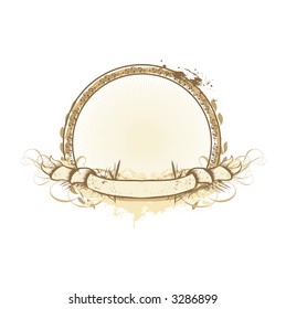 An heraldic titling frame and banner , blank so you can add your own images. Grunge background .  Vector illustration.