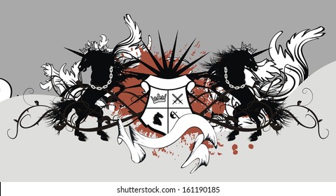 heraldic unicorn coat of arms wallpaper in vector format very easy to edit