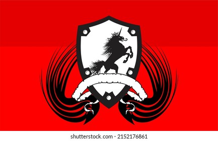 heraldic unicorn shield crest emblem coat of arms background in vector format