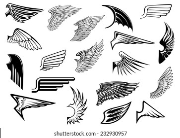 Heraldic vintage birds and angel wings set for tattoo, heraldry or religion design