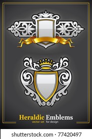 heraldic vintage emblems set silver and gold vector illustration