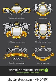 heraldic vintage emblems set silver and gold vector illustration