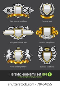 heraldic vintage emblems set silver and gold vector illustration