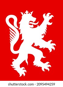 Heraldic wild lion silhouette vector illustration isolated on red background. Burgundy coat of arms element, France region Bourgogne province.