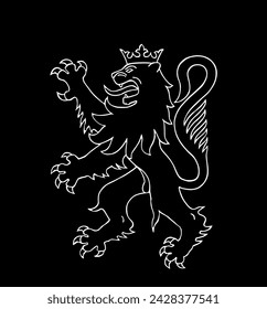 Heraldic wild lion silhouette vector illustration isolated on black background. Burgundy coat of arms element. France region Bourgogne province. Franche Comte coat of arms symbol.