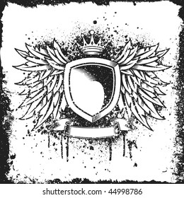 Heraldic wing and shield design with grunge texture
