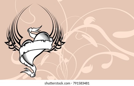 heraldic winged heart tattoo background in vector format very easy to edit 