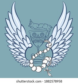 Heraldic wings of angel or bird black silhouettes of spread wings with tribal stylized plumage and pointed feathers. Heraldry theme or tattoo design