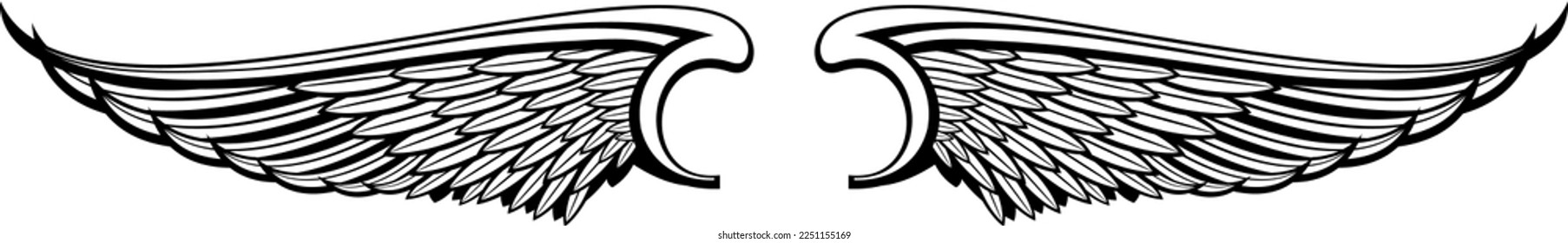 Heraldic wings emblem. Angel feathers black drawing