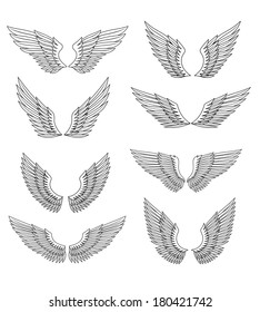 Heraldic Wings Feather Set Design Isolated Stock Vector (Royalty Free ...