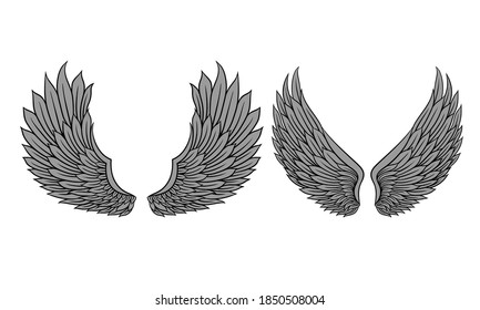 Heraldic Wings with Feathers Isolated on White Background Vector Set