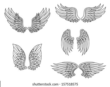 Heraldic wings set isolated on white background for design. Jpeg version also available in gallery