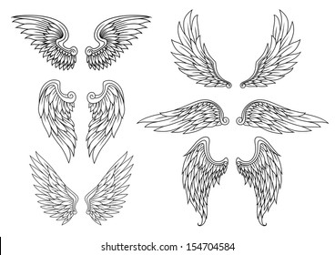 Heraldic wings set for tattoo or mascot design. Jpeg version also available in gallery
