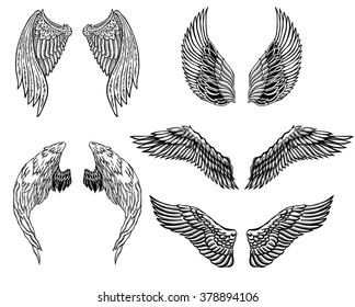 Heraldic wings set for tattoo or mascot design. 