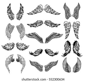 Heraldic wings set for tattoo or mascot design.