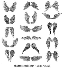 Heraldic wings set for tattoo or mascot design, vector graphic illustration