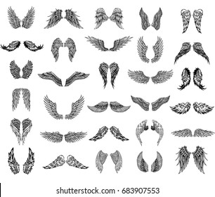 Heraldic wings set for tattoo or mascot design, vector graphic illustration