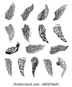 Heraldic wings set for tattoo or mascot design, vector graphic illustration