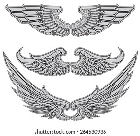 Heraldic Wings Set Vector Illustration 