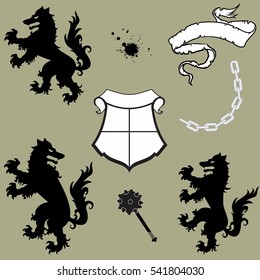 heraldic wolf coat of arms crest tattoo set in vector format very easy to edit