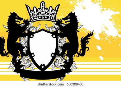 heraldic wolf coat of arms crest tattoo background in vector format 