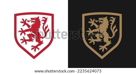 Heraldic wolf logo design. Vintage wolf shield icon. Medieval direwolf heraldry badge. Werewolf coat of arms emblem crest. Vector illustration.