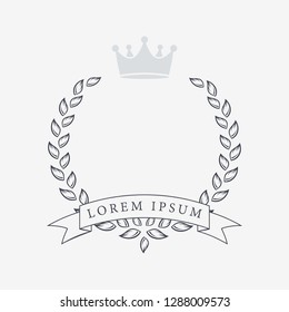 Heraldic Wreath Icon with Copy Space and Ribbon for Inscription. Honor or Quality or Reward Symbol. Vector Isolated Silhouette