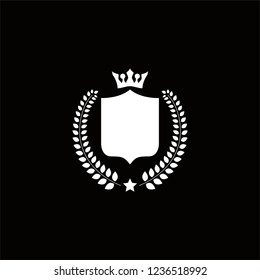 heraldict shield wreats logo, with a crown king logo in the black background