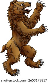 Um brasão heráldico de braços estilo crista criação de urso heráldico de pé sobre patas traseiras em um estilo de xilogravura vintage