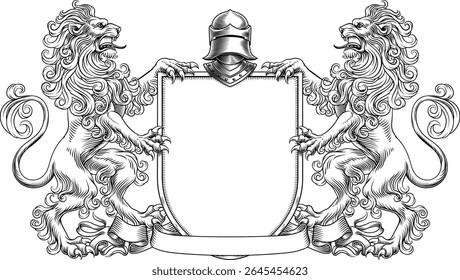 A heraldry crest lion family coat of arms heraldic shield emblem design in an old medieval vintage style 