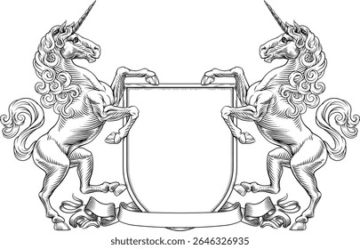Um escudo heráldico brasão de armas da família de cavalo da crista heráldica design emblema em um estilo antigo medieval vintage 