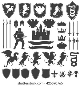 Heraldry Decorative Graphic Icons Set