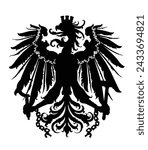 Heraldry eagle from Austria coat of arms vector silhouette illustration isolated on white background. Austria national symbol, emblem from flag. Spread wings eagle shape shadow.