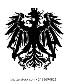 Águila heráldica de Austria ilustración vectorial de escudo de armas aislado sobre fondo blanco. Símbolo nacional de Austria, emblema de la bandera. Sombra de forma de águila de alas extendidas.