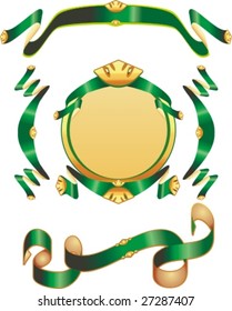 Heraldry elements Royal ribbons. Green gold