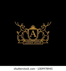 Heraldry Emblem Logo Template Vector Line Style 