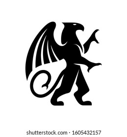 Heraldry griffin isolated mythical creature. Vector head, wings, talons front feet of eagle, body, tail of lion