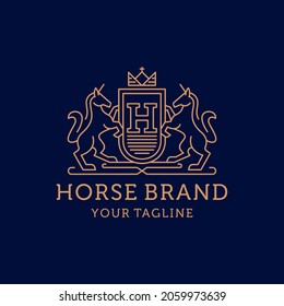Heraldry Horse Crest Shield Line Art Logo Design