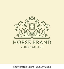 Heraldry Horse Crest Shield Line Art Logo Design