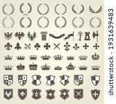 Heraldry kit of knight blazons and coat of arms elements, medieval heraldic emblems, vector